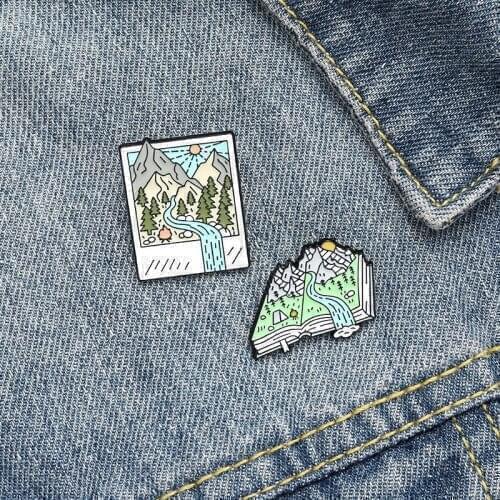 Creative cartoon outdoor tour hiking scenery jeans cute pin bag accessories brooches