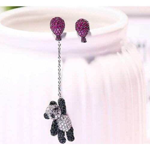Hot air balloon panda luxury earrings new ladies fashion pink transparent rhinestone girl trend earrings jewelry
