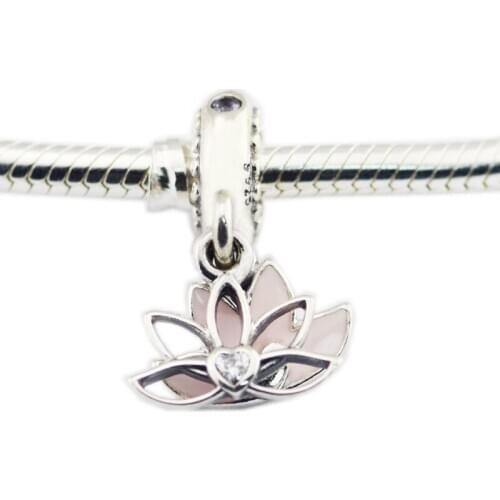 Serene Lotus Flower Dangle Silver Beads for Charms Bracelets Women Silver 925 Jewelry DIY Pink Charm Beads for Jewelry Making