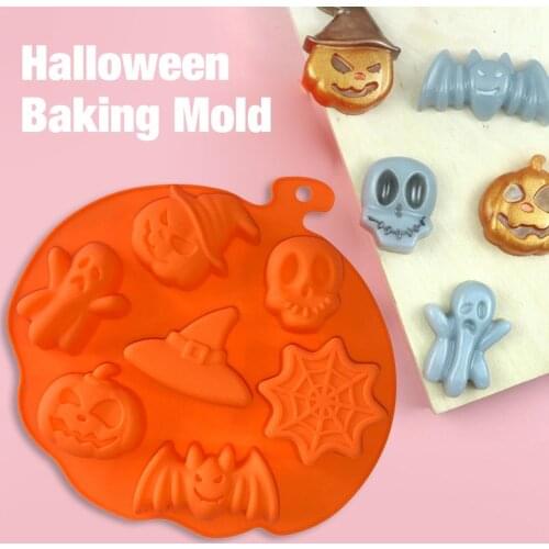 2020 Halloween Holiday Style Silicone Cake Mold 7 Cavities Pumpkin Ghost Bat Shape Cookies Chocolate Molds DIY Cake Baking Tools