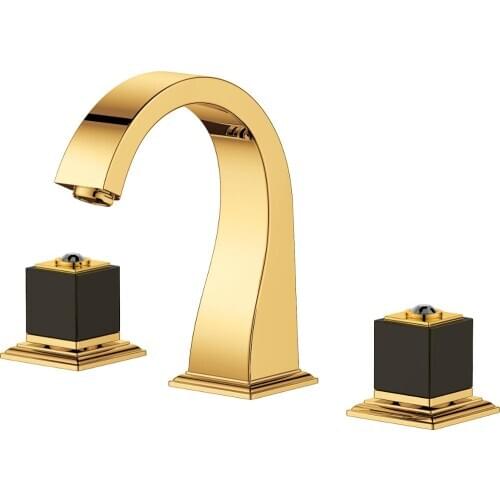 GOLD 8" Widespread Three Holes lavatory Bathroom Sink Faucet Mixer tap square design Luxury