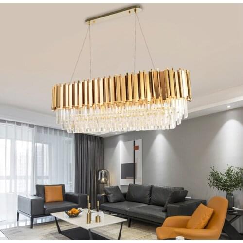 Modern Crystal Lamp Chandelier for Living Oval Luxury Gold Round Stainless Steel Line Chandeliers Lighting