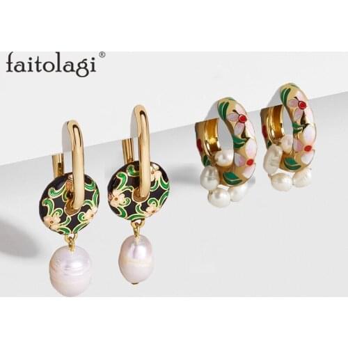 Vintage Circle Geometric Flower Drop Earrings for Women Bohemian Round Pearl Statement Earrings Fashion Jewelry Girls Gift