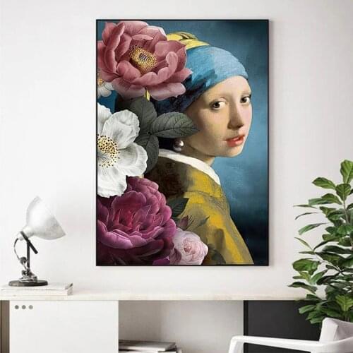 Funny Wall Art Oil Painting Pearl Earrings Girl and Milkmaid Canvas Paniting Figure Posters and prints Modern Home Decor