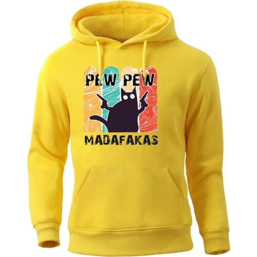 Funny Cat Pew Madafakas Hooded Hoodie Autumn Winter Tops Men Hoodies Patchwork Sweatshirt Hoody Pullovers Crewneck Tracksuits