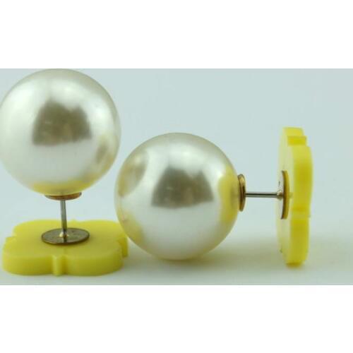 Monogram Blank Clover Acrylic Pearl Double Sided Earrings for Women Square Acrylic Resin Stud Earrings for Woman Jewelry