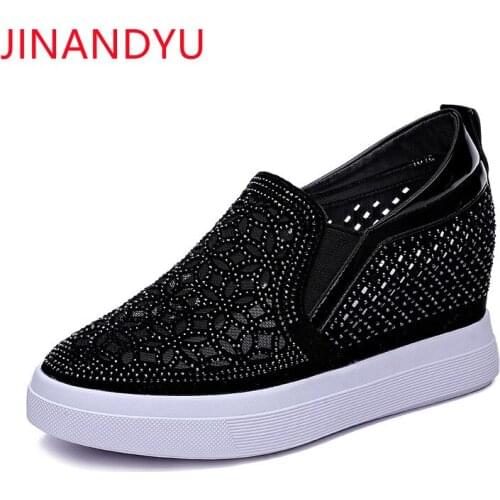 Mesh Wedge Platform Sneakers High Heels Woman Vulcanize Shoes Breathable Fashion Platforms Crystal Women Shoes Casual Sneaker