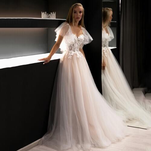 Sexy Beach Wedding Gowns 2021 Lace Bridal Dresses Vintage Robe de Mariage Women Hot Sell Wedding Dress Champagne Pink