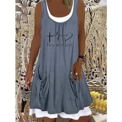 Ladies Fashion Loose Sleeveless Dresses Women Patchwork O-Neck Knee-Length Pocket Drawstring Vestidos Summer Plus Size Dresses