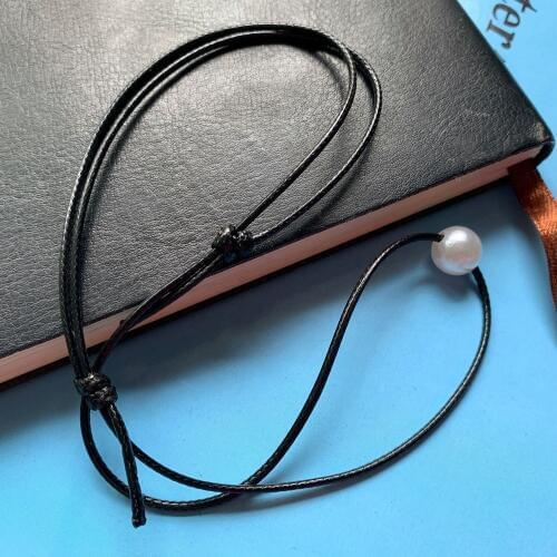 10mm White Simulated Pearl Chain Necklace Black Long Rope Necklace Adjustable Men Women Cord Necklace Handmade 1pc