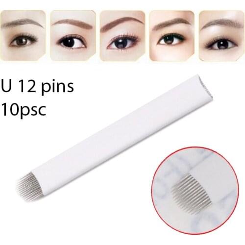 10pcs 0.18mm Lamina Tebori Flex Microblading 12 14 16 18 U shape Tattoo needles for Permanente makeup Eyebrow Blades Manual pen