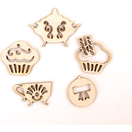 Mix Cake Cup Series Pattern Wooden Scrapbooking Collection Craft Handmade DIY Accessory Home Decoration 27-44mm 10pcs
