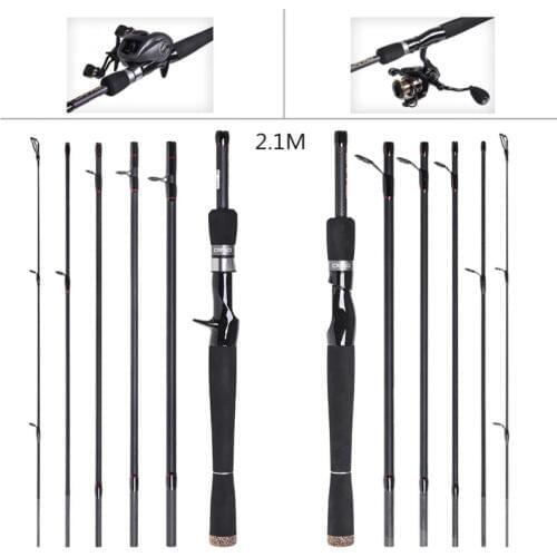 2.1m 6 Section Carbon Fiber Lure Fishing Rod ML Power Ultra Light Spinning / Casting Fishing Pole