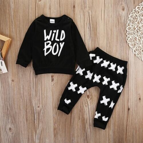 2020 Baby Spring Autumn Clothing Newborn Baby Boys Long Sleeve Letter T Shirt Tops+ Plus Print Pants Clothes Outfits Set