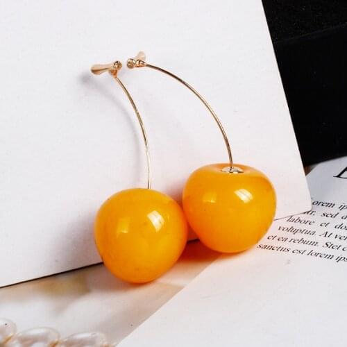 2021 new Japanese and Korean version of temperament long fruit cherry ladies slim earrings