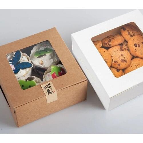 30/50PCS Pastry Bakery Box with Window for Cookies Cupcakes Donuts With Muffin Cake Box Container Kraft Paper Food box