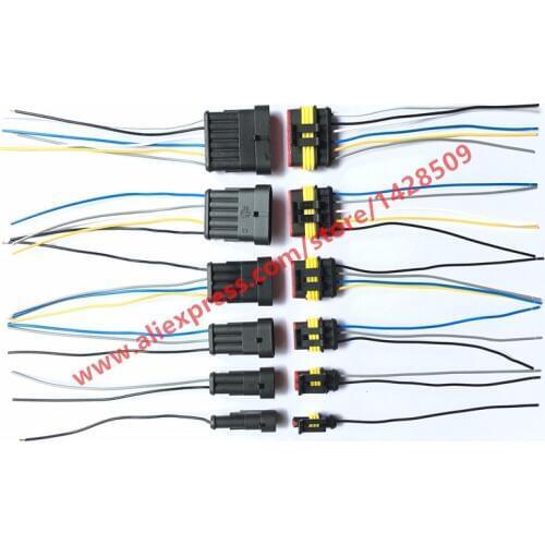 30 Sets Superseal 1.5 Kit AMP Tyco 1/2/3/4/5/6 Pin Waterproof Electrical Wire Connector Waterproof Male Female With Wire Harness