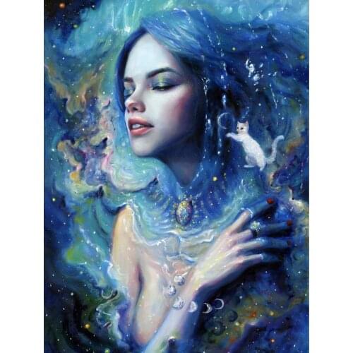 5D DIY Diamond Painting Beautiful Woman and Cat Full Drill Diamond Embroidery Cross Stitch Mosaic Craft Kits Home Decor Gift