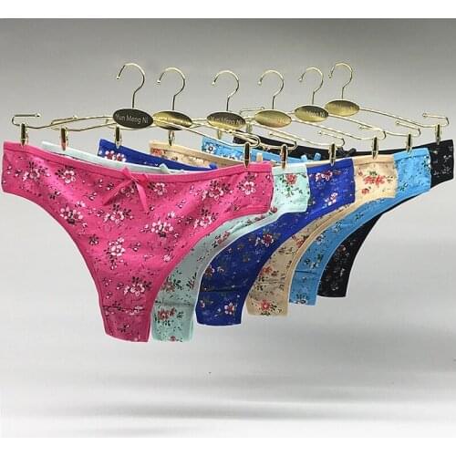 6 PCS Sexy Women Panties Floral Underwear Thongs Low Rise Fashion Tanga for Female Push Up Lingerie Femme Print Girls G-string