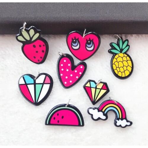 8pcs Multicolor Acrylic Flatback Fruit Cherry and Apple For Necklace Keychain Pendant DIY Making Accessories