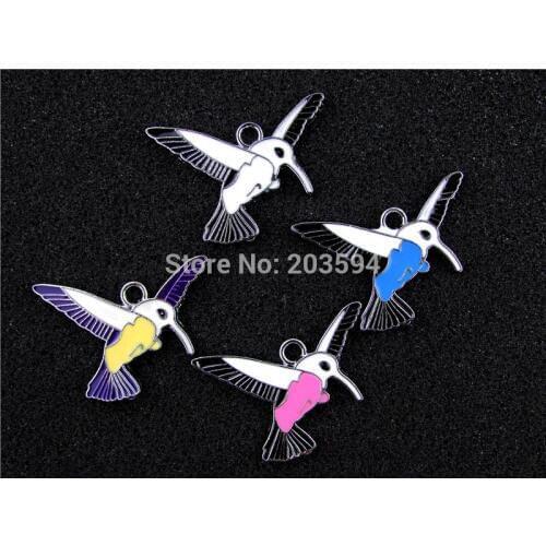 AE326 Mix Color 20Pcs Alloy Metal Enamel Woodpecker Charms Pendants 31x23mm
