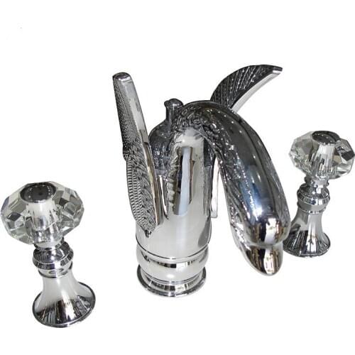 Free shipping Chrome finish 3pcs swan sink faucet 8 inch widespread lav sink mixer faucet crystal handles faucet