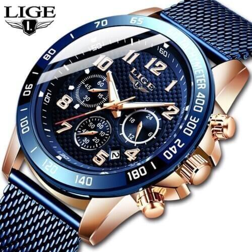 2020 LIGE Mens Watches Top Luxury Brand Business Watch Men Chronograph Full Steel Waterproof Analog Quartz Wristwatch Male Clock