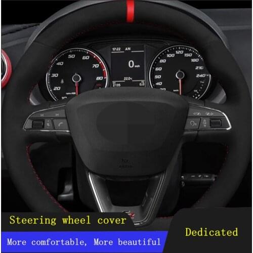 DIY Car Steering Wheel Cover Black Soft Suede Leather For Seat Leon Cupra R Leon ST Cupra Leon ST Cupra Ateca Cupra Ateca FR