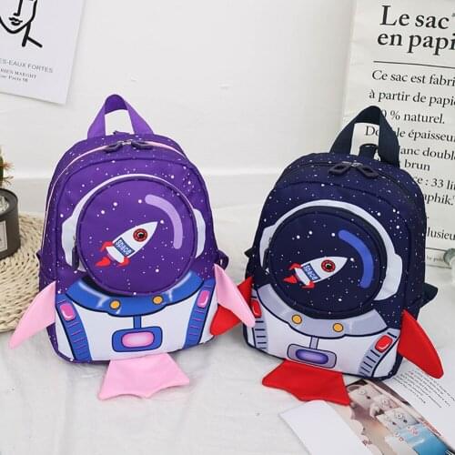 Children Nylon School Bags Cartoon 3D Rocket Backpack for Kindergarten Kids Bagpack Rucksack with Anti-loss Traction Rope