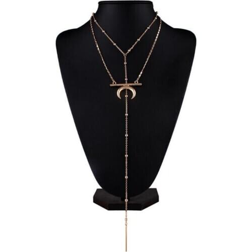 DiLiCa Fashion Chokers Necklaces Women Multi-layer Chain Necklace Choker Gold Color Long Pendant Necklace