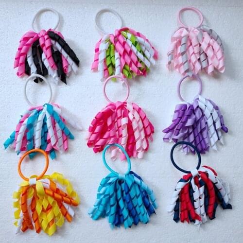 Elastic Hairband Short Korker 3" Curly Ribbons Streamers Ponytail Holders For Kids Girl Corker Hair Bows Ties Accessories PD023