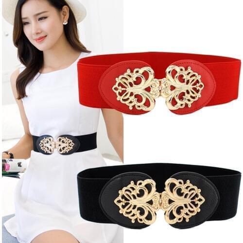PU Leather Elastic Wide Belts For Women Waist Belt Dress Fashion Ladies Stretch Buckle Waistband