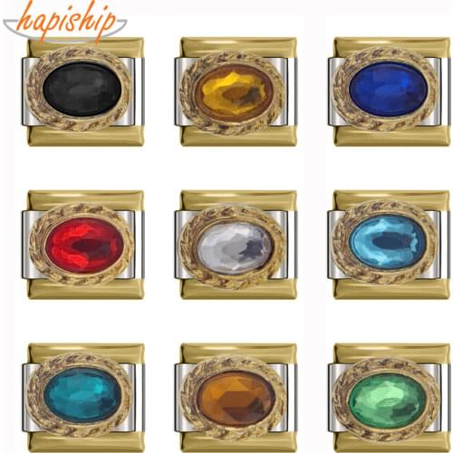 Hapiship 9mm Width Original Daisy Blue Pink Orange Rhinestone High-end Charm Fit Bracelet Stainless Steel Jewelry Making DJ010