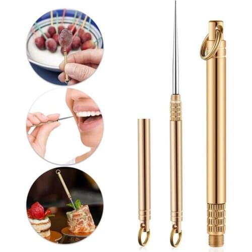 Integrated Telescopic Portable Fruit Camping Brass Toothpick Holder Mobile Toothpick Toothpick Stick For Home Outdoor Activities