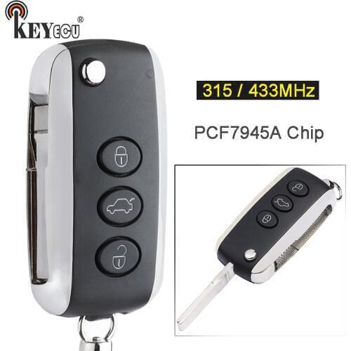 KEYECU 315MHz/ 433MHz PCF7945A/ 46 Chip Replacement Flip Remote Car Key Fob 3 Button for Bentley Continental GT GTC Flying Spur