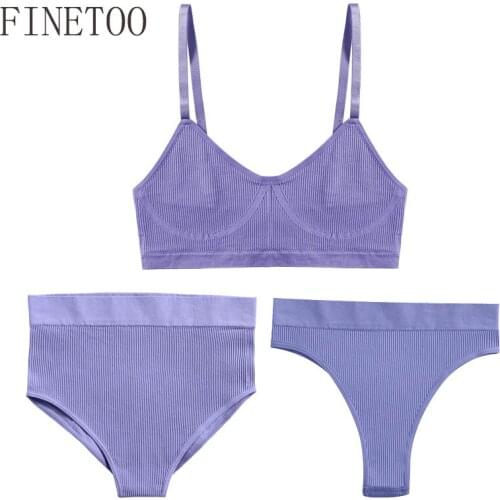 3PCS Bra Set Women Underwear Sexy High Waist Bodyshaper Briefs Thong Panties Female Bralette Lingerie Basic Top Active Brassiere