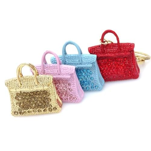 Creative cute pink bag car keychain ladies bag accessories metal inlaid rhinestone paint colorful pendant keychain