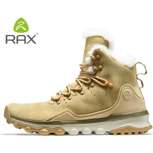 RAX Women Genuine Leather Hiking Shoes Outdoor Waterproof Warm Sneakers Breathable Outdoor Sports Shoes Men Walking Sneakers