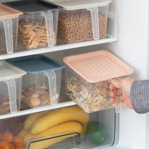 Kitchen Refrigerator Organizer Transparent Storage Box Sealed Jar Grains Storage with Handle Food Container Space Saver