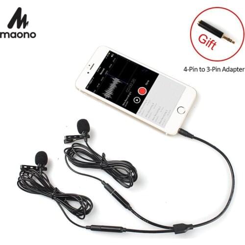 MAONO Lavalier Microphone Clip-on Dual Mics Lapel Mic Mini Omnidirectional Vocal Condenser Microphones for DSLR Camera Computer