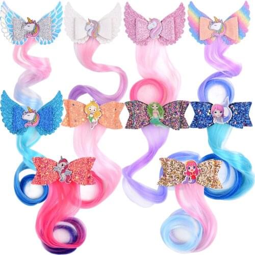 Girls Cute Colorful Wig Cartoon Unicorn Hair Clips Sweet Princess Hair Ornament Headband Hairpins Kids Fashion Hair Accessories