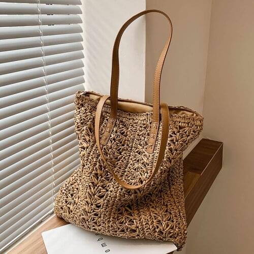 Fashion Straw Woven Large Capacity Shoulder Shopping Bag Women Vacation Beach Handbag Purse Bohemia Rattan Knitted Tote For Lady