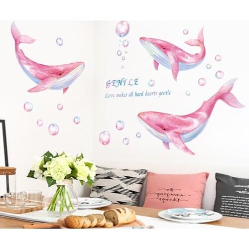 Cartoon Pink Whale Wall Stickers for kids Room Decor Mural Girls Bedroom Door Sticker Living Room kawaii home decor wall decals