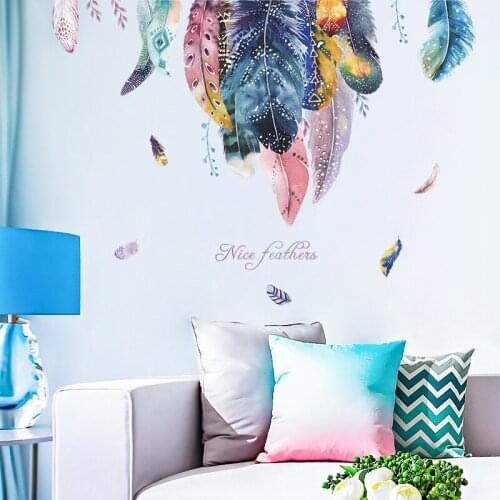 Nice Feathers Wall Stickers Bedroom Decals Ornaments For Home Decoration Large Room Art Poster House Decor headboard Wallpaper