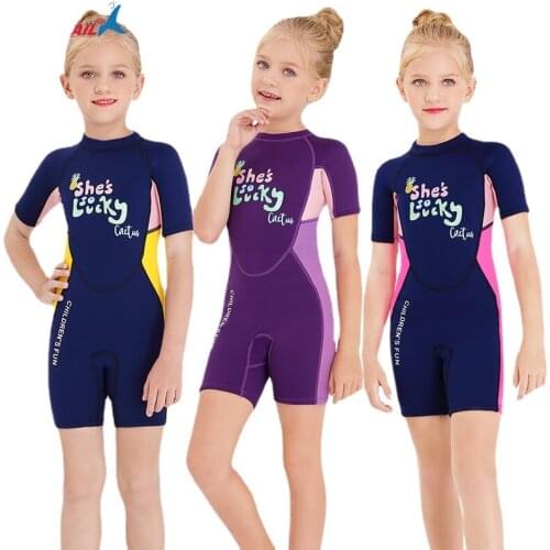 2.5mm Neoprene Short Sleeves Kids Wetsuits Diving Suits for Boys/Girls Children Rash Guards One Piece Surfing Swim Snorkeling
