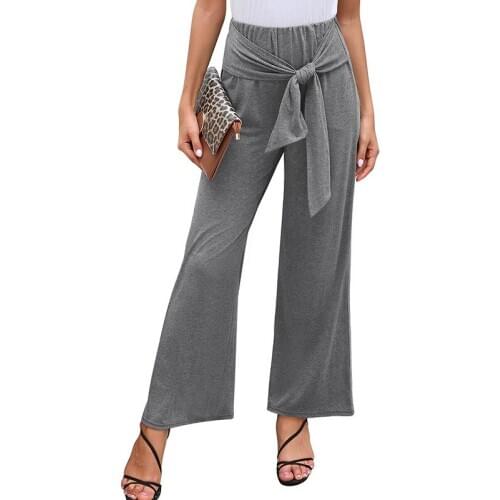 2020 New Autumn Sashes Trousers Hotsale Wide Leg Loose Pants Ankle Length Pants Casual Trousers Elastic Waist Pants For Womens