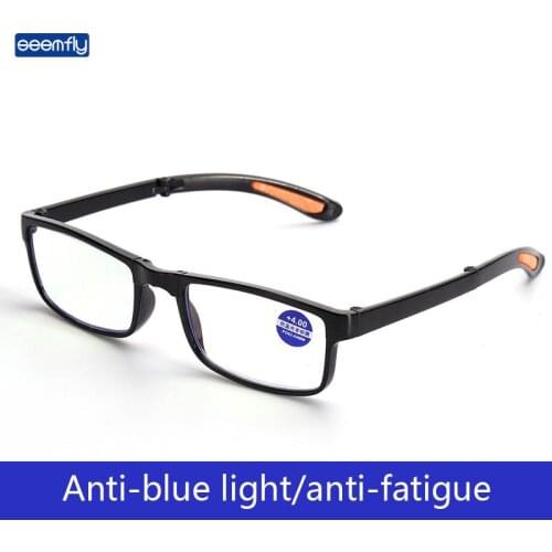 Seemfly Foldable Anti Blue Light Reading Glasses Ultralight Full Frame Clear Lens Presbyopia Glasses Men Women Diopters 1.0 4.0