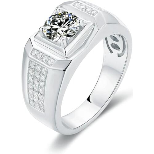Y&L 925 Sterling Silver Moissanite Ring For Men Wedding Round 1.0 Ct. 6.5mm Mens Moissanite Diamond Cluster Ring