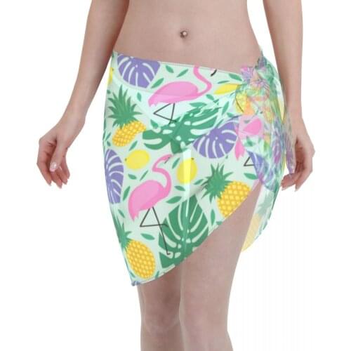 See-Through Beach Bikini Cover Up Wrap Scarf Swimwear Pareo Sarong Dress Flamingo Pineapple Lemons And Palm Casual Beach Dress