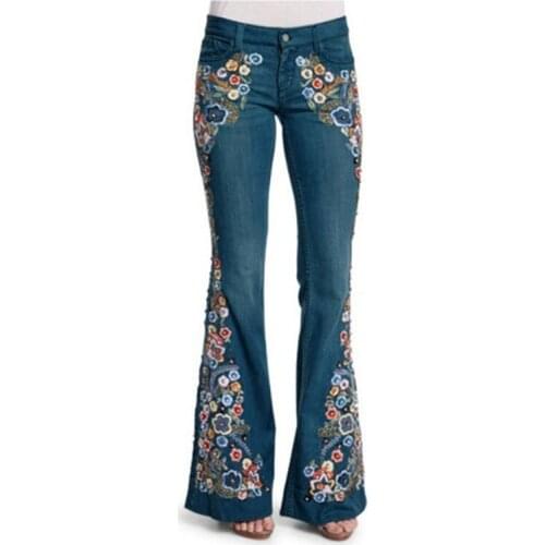 Hot Sale Embroidery Cowboy Pants Slim Thin Flared Trousers Casual Womens Denim Pants 2020 Summer Fashion Jeans Women Trousers